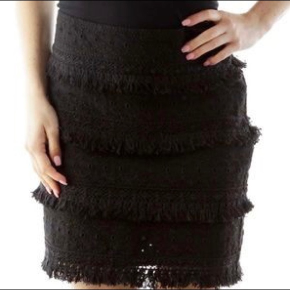 Anthropologie Black Frayed Skirt